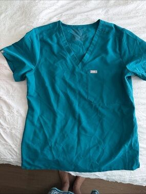 Figs Teal V-Neck Scrub Top